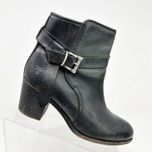 Frye Malorie Knotted Black Leather Booties Casual Block Heel Size 8 Buckle Fall